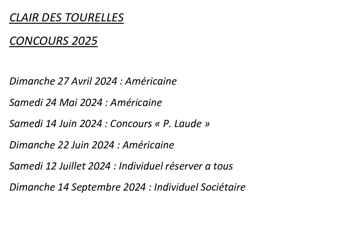 Date de concours 2025 clair des tourelles